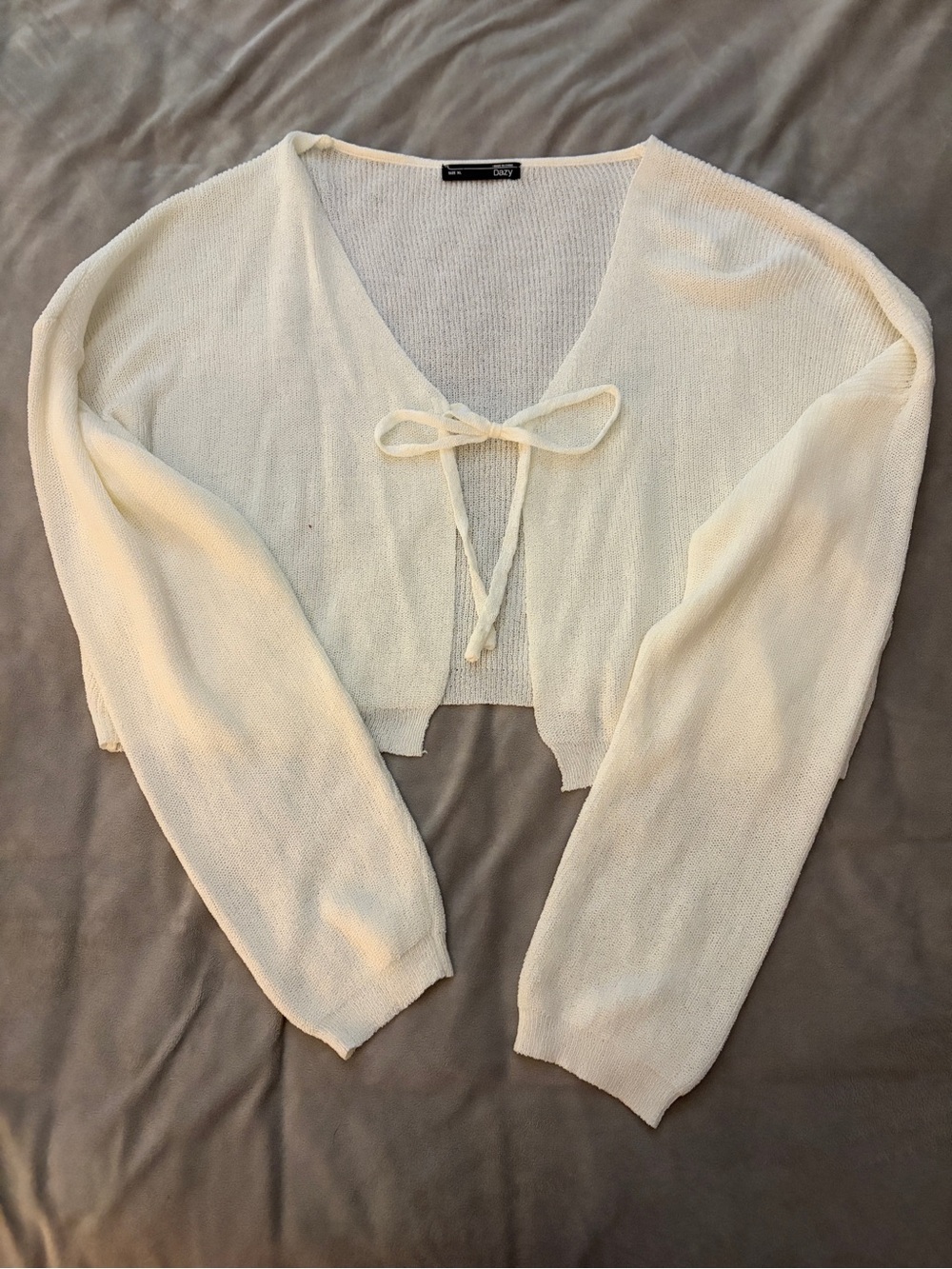 Lightweight Tie-Front Cropped Sweater Cardigan - Cream